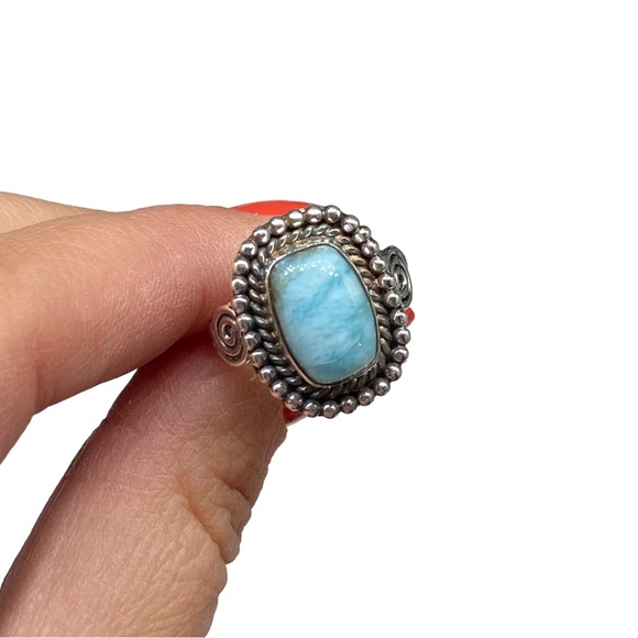 Larimar Ring Solid Sterling Silver 925 Size 5 Dominican Republic Stone Blue Boho - Picture 3 of 6
